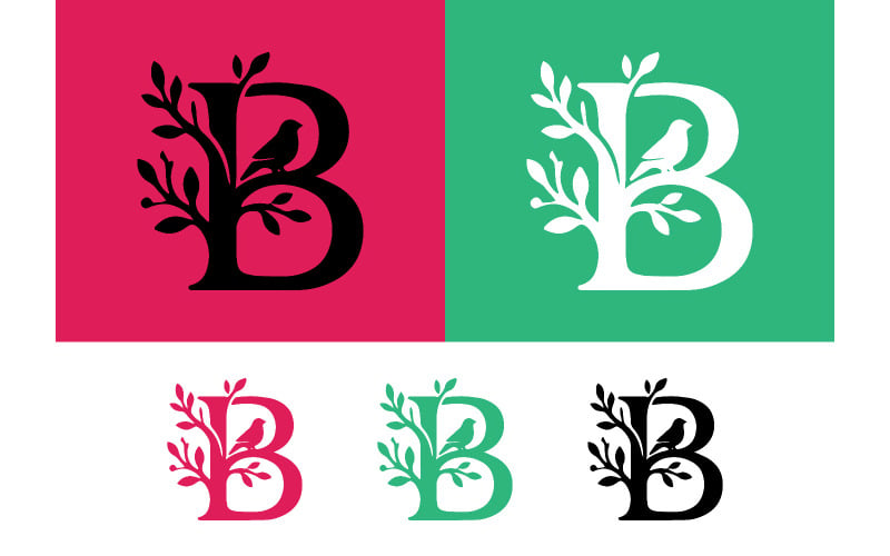Monogram B met logo-ontwerp van een vogel en een boom.