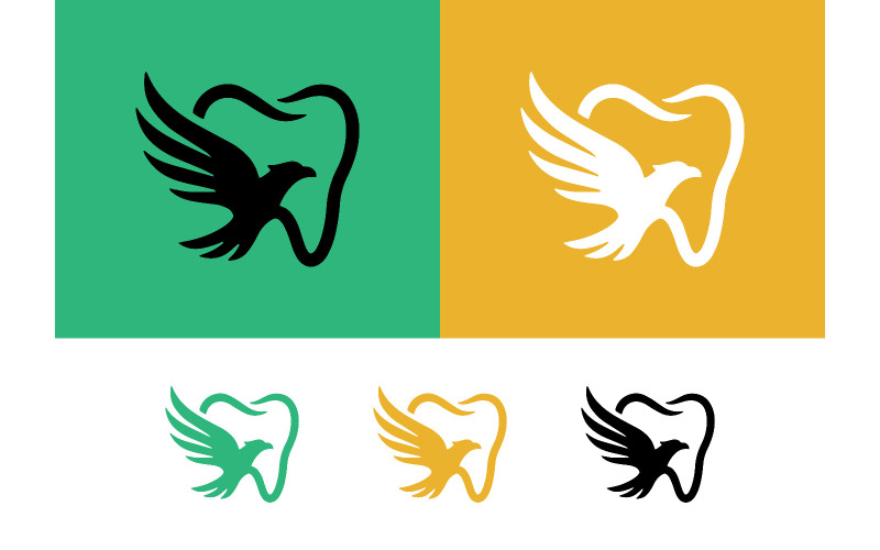 Logo van een adelaar met een tandmotief op een groene en gele achtergrond.