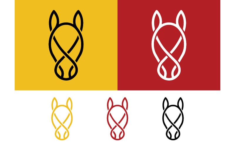 Gestileerd logo met paardenhoofd op een kleurrijke achtergrond.