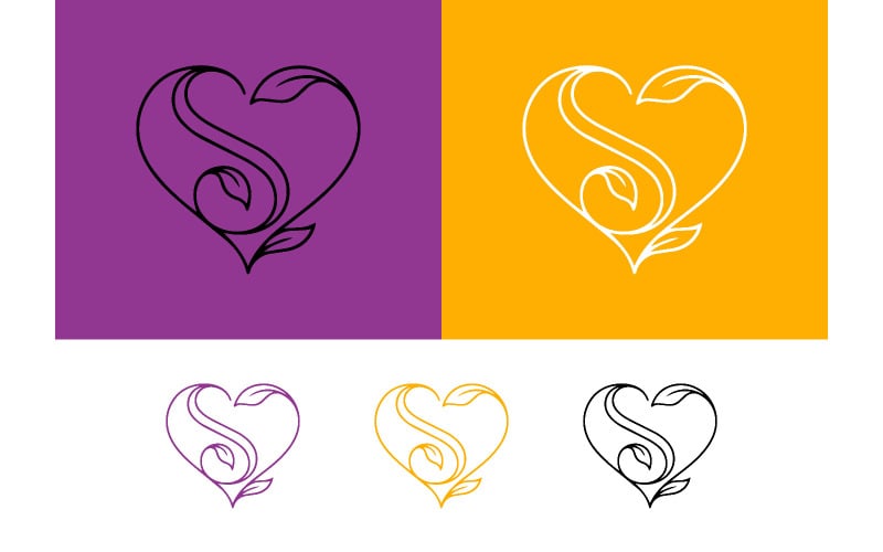 Logo a forma di cuore con foglie su sfondo colorato.