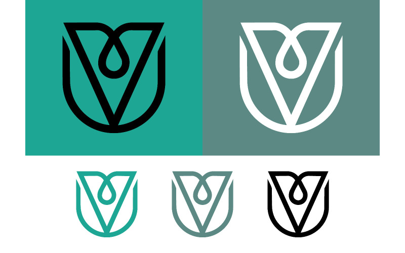 Logo met de letter V van een tulp op een turquoise achtergrond.