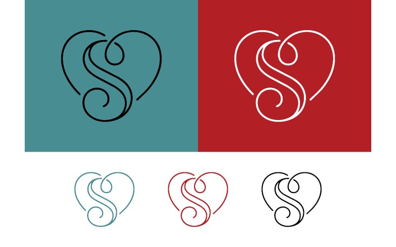 Hjärtans logotypdesign i blått och rött.