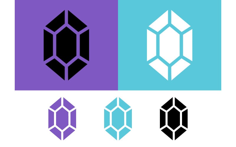 Logo con pietre preziose su sfondo viola e blu.