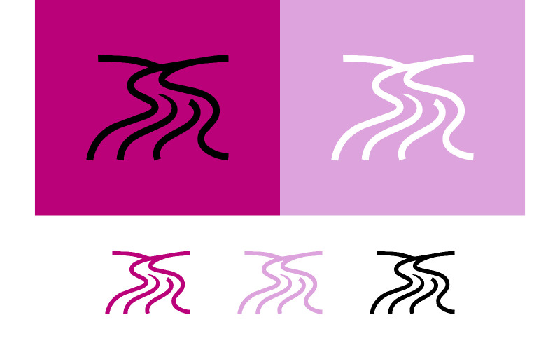 Logo représentant une rivière ou un ruisseau sur fond rose.
