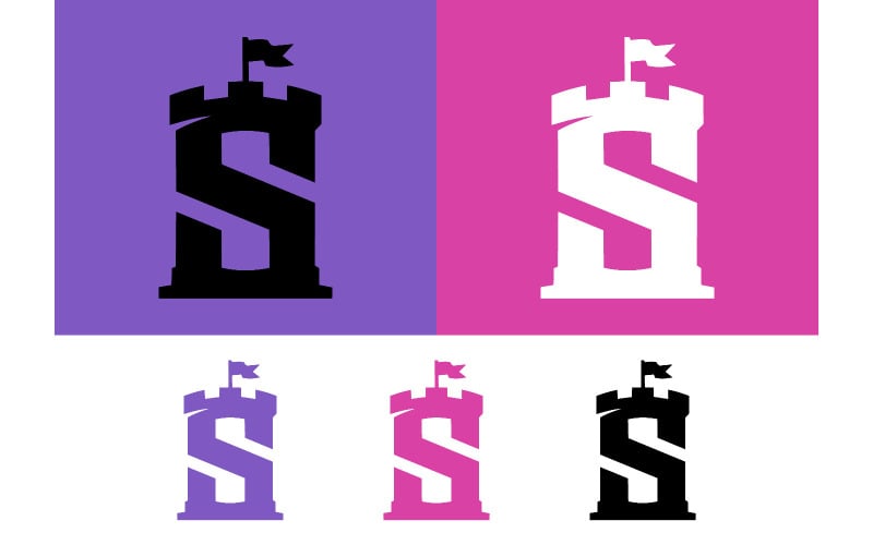 Logo con emblema a forma di corona con lettera S, colore rosa.