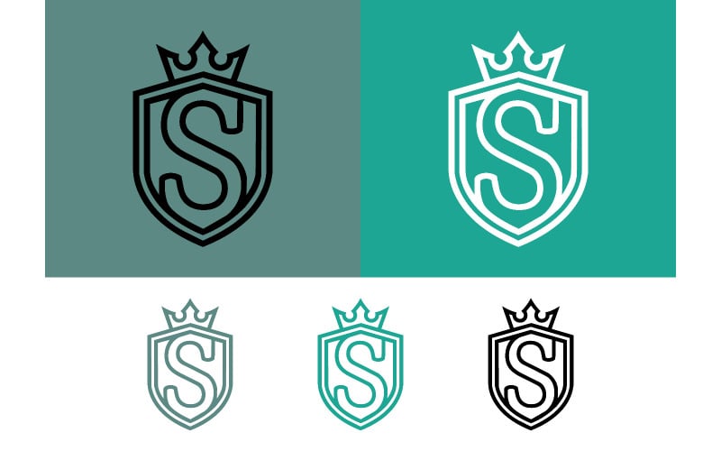 Logo met de letter S, schild en kroon in groen.