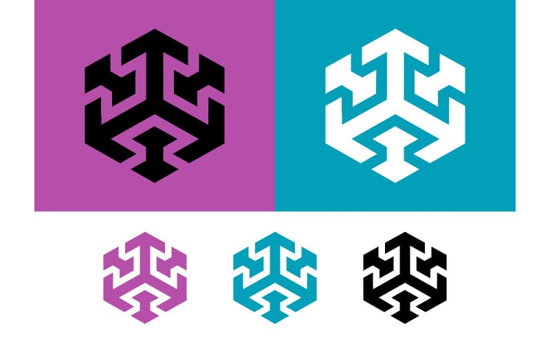 Hexagonaal abstract pijllogo-symboolontwerp.