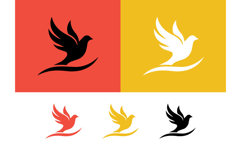 Duva flygande logotyp med röda och gula bakgrunder.
