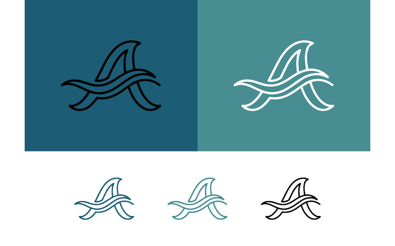 Logo met de letter A en een golfmotief, ontworpen met een blauwgroene achtergrond.