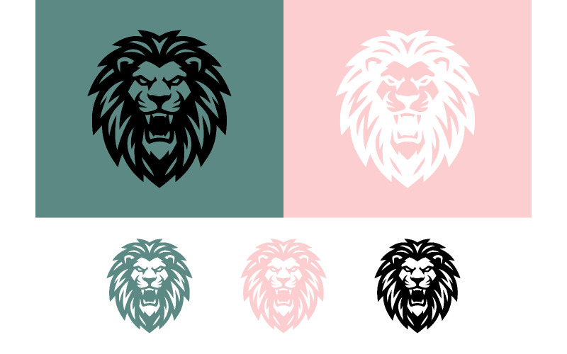Logo emblème représentant une tête de lion rugissante et féroce.