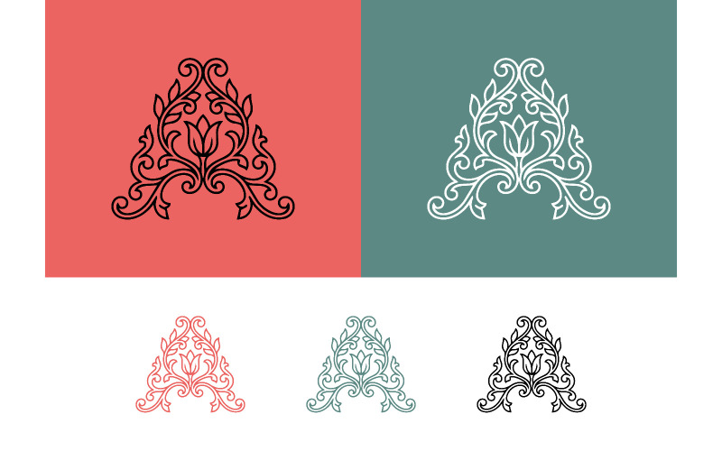 Lettera A in stile Art Nouveau, monogramma, elemento grafico floreale.
