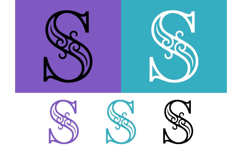 Konstnärlig bokstaven s monogram design lila kricka svart.