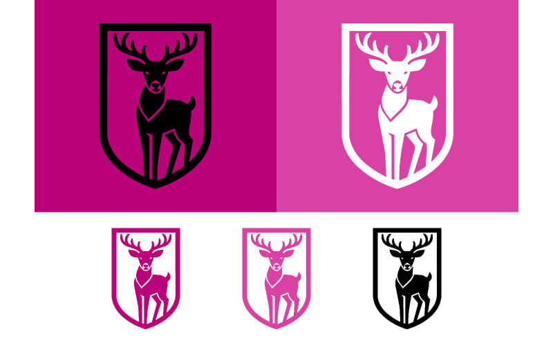 Emblème de cerf, bois de cerf rose, noir et blanc.