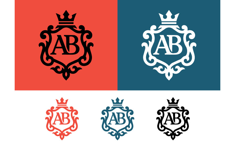 Blason élégant monogramme AB avec couronne.