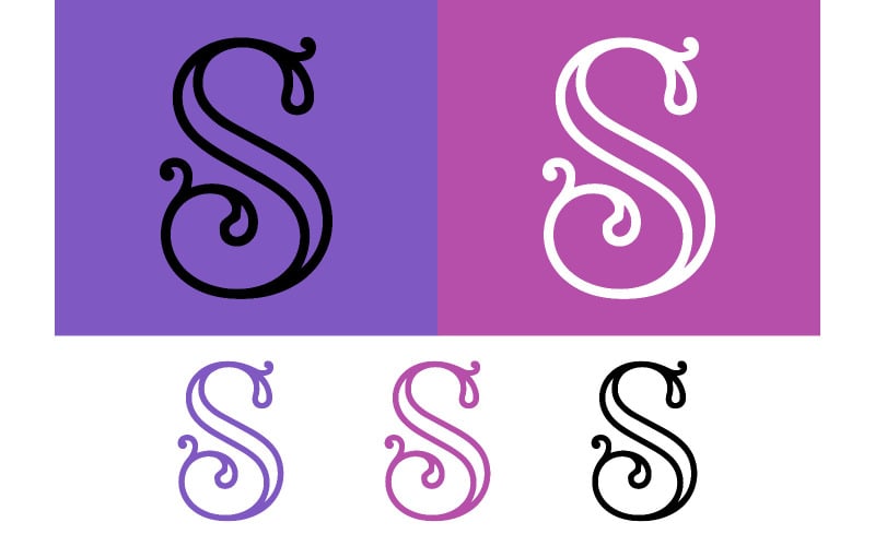 Utsmyckad bokstav s monogram design svart blå rosa.