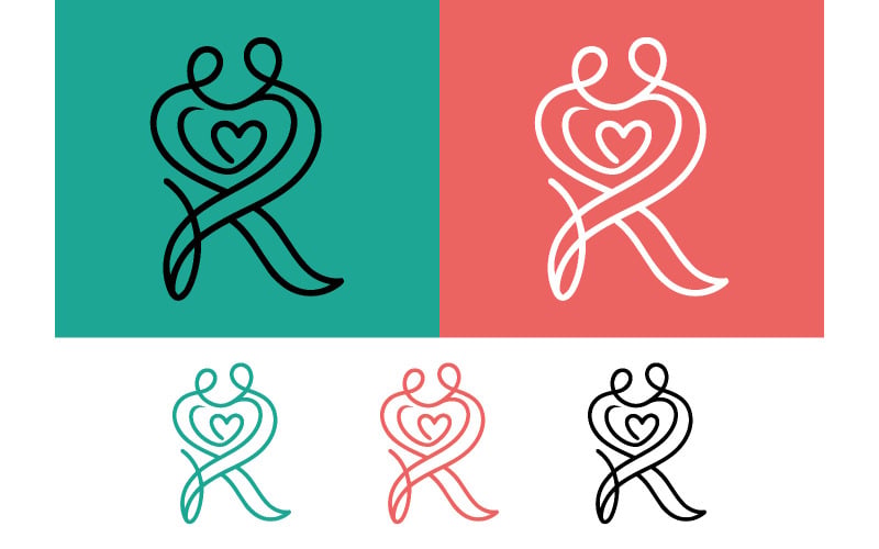 Logo représentant un couple enlacé, en turquoise et rouge.