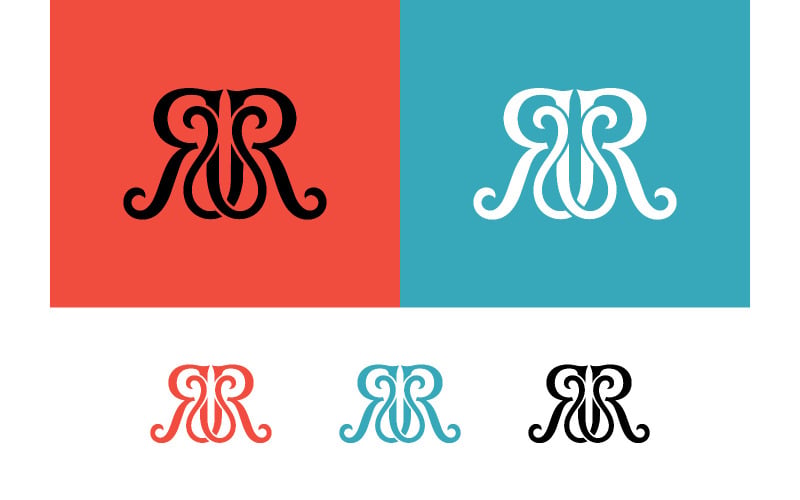 Monogramma con doppia lettera R su sfondo rosso.