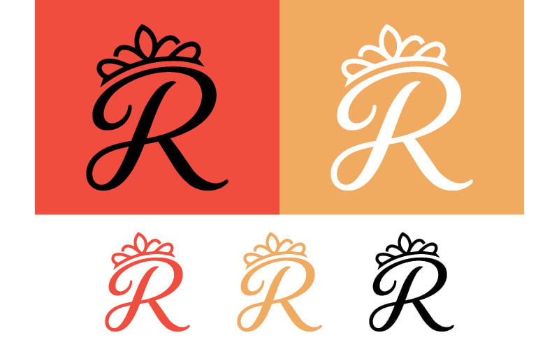 Logo con la lettera R e corona su sfondo rosso arancione.