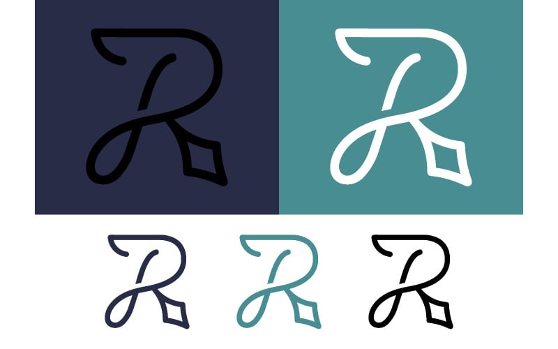 Monogram r design logo met donkerblauwe/turquoise achtergrond.