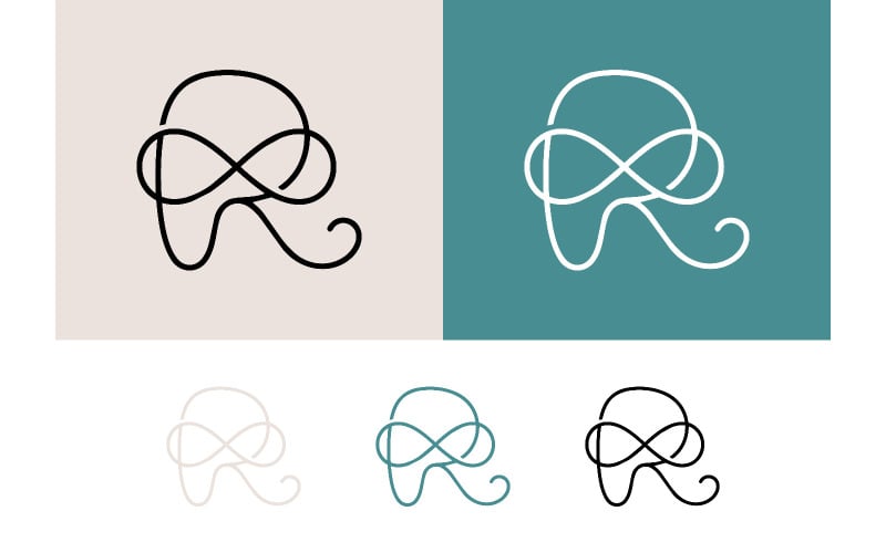 Simbolo del nodo a spirale con la lettera R dell'infinito nei colori beige e verde acqua.