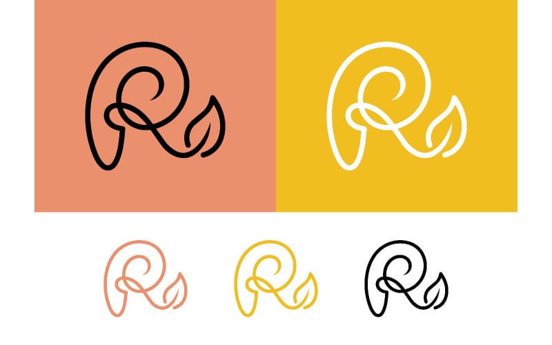 Logo en forme de lettre r stylisée avec une feuille décorative.