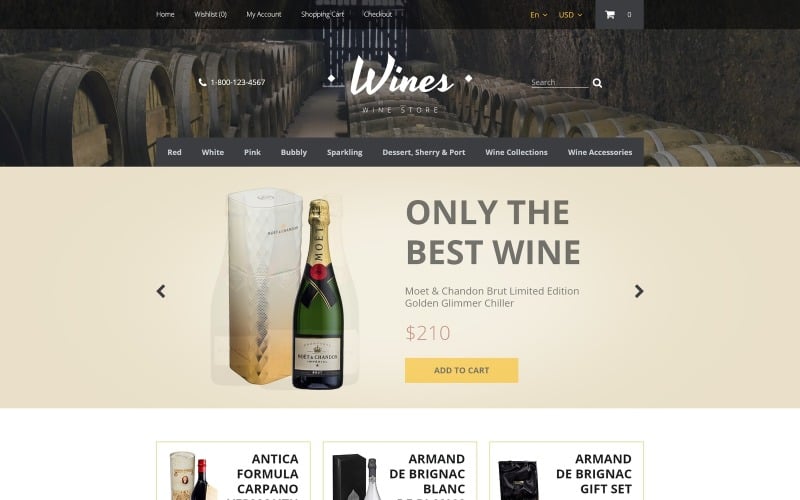 Modello OpenCart di vini