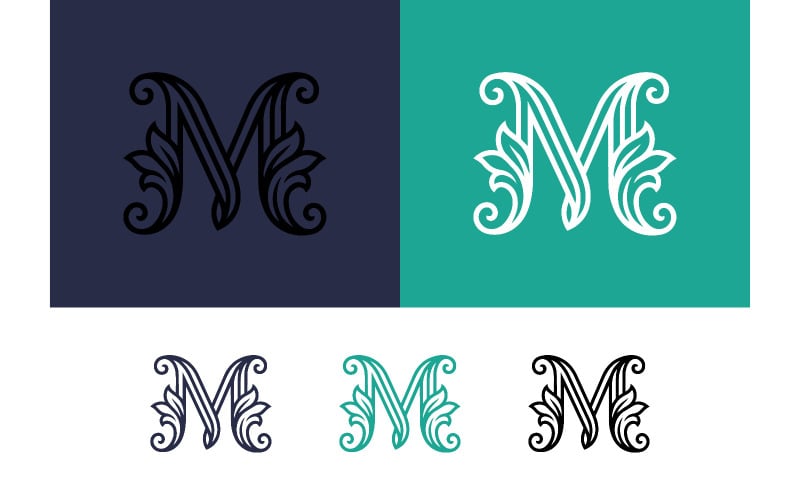 Monogram m utsmyckade blommiga element för logotyper.