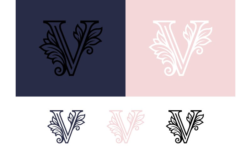 Monogram v utsmyckat med blommiga element för logotyper.