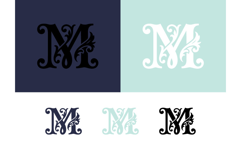 Sierlijke letter m met bloemmotieven voor branding.