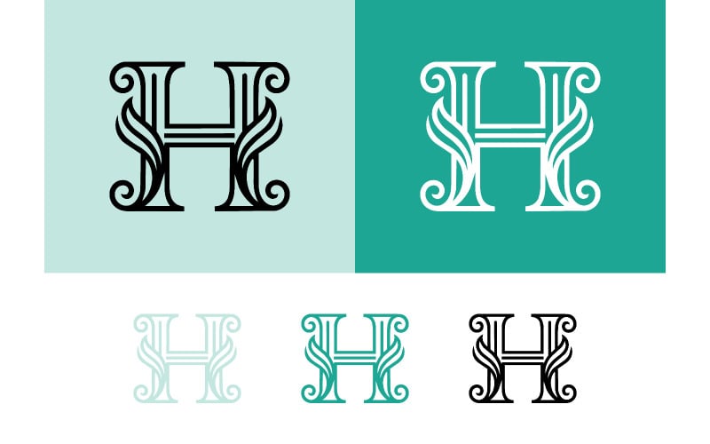 Elegant bokstaven h-monogram med blommiga virveldetaljer.