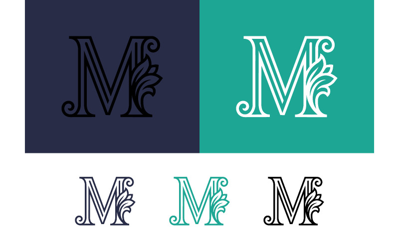 Logo décoratif en forme de lettre m avec des accents floraux.