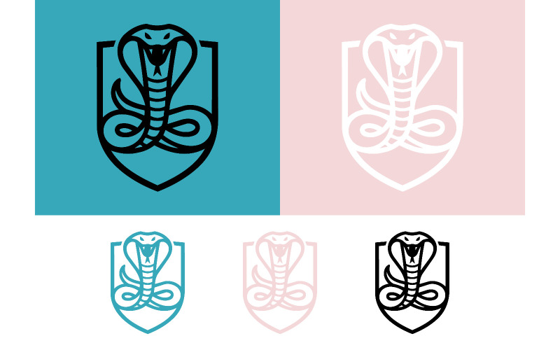 Conception du logo emblème du cobra avec bouclier.