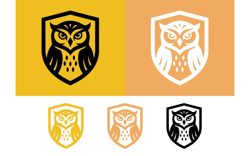 Emblème en forme de bouclier de hibou, symbole de gardien, identité d'entreprise.