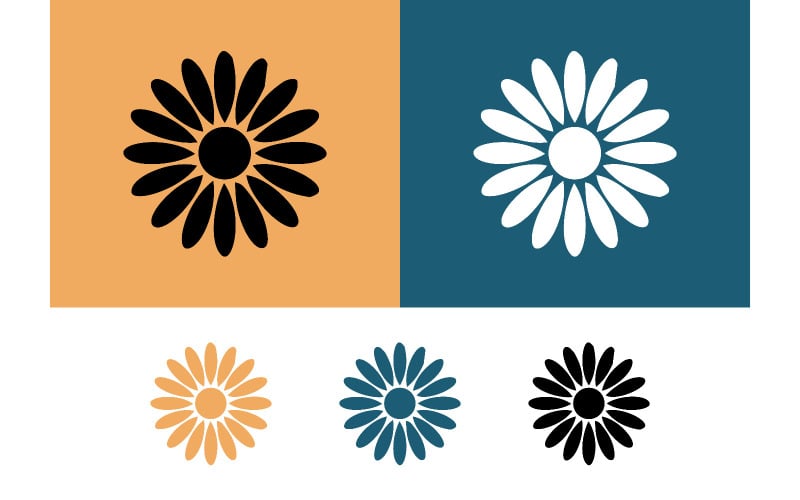 Pictogrammen van madeliefjes op een kleurrijke achtergrond.