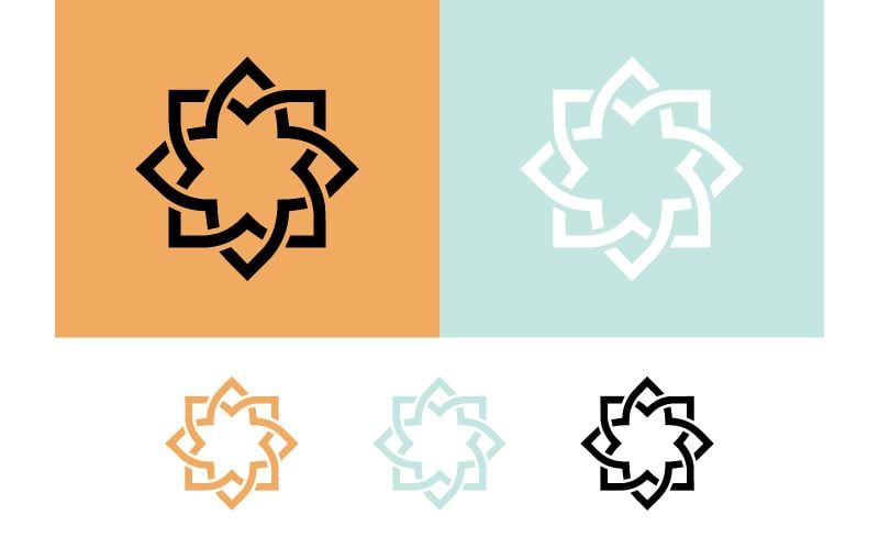 In elkaar grijpende geometrische sterpatronen op gekleurde achtergronden.