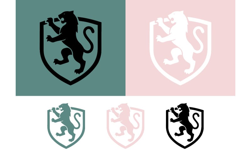 Sköldlogotyper med heraldisk lejonfigur.