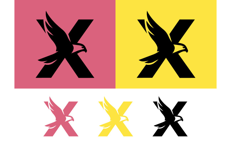 Logo con aquila e lettera X, design grafico di un uccello.