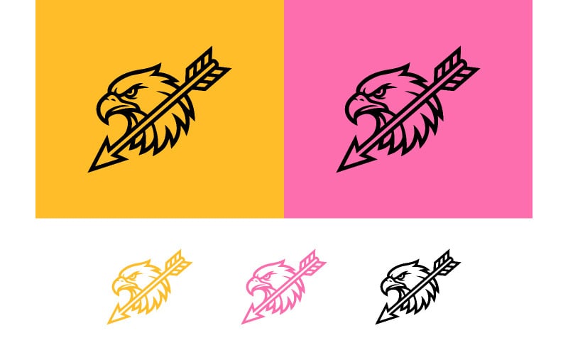Logo-ontwerp met adelaarskop en pijl.