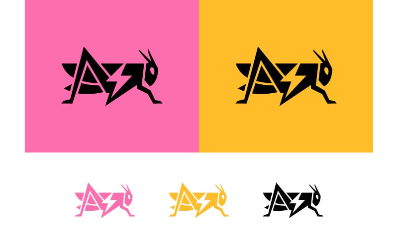 Logo astratto di una cavalletta e un fulmine.