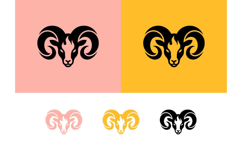 Logo con testa di ariete su sfondo rosa e giallo.