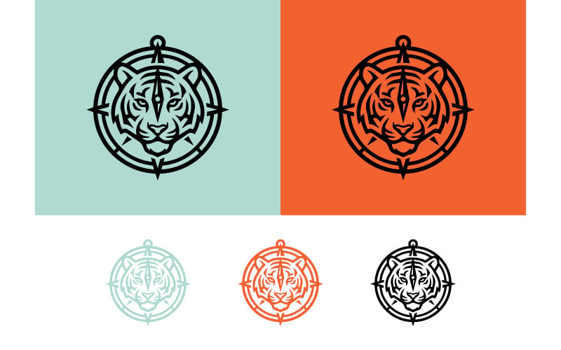 Grafisch ontwerpconcept voor een embleem met een tijgerkompas.