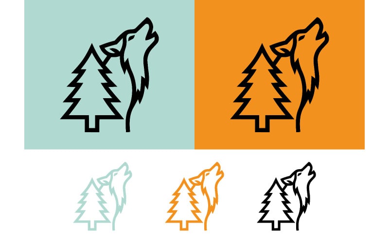 Wolf huilende boom logo lichtblauw oranje.