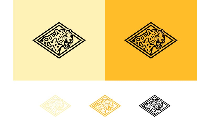 Logo met luipaardkop en diamantontwerp.