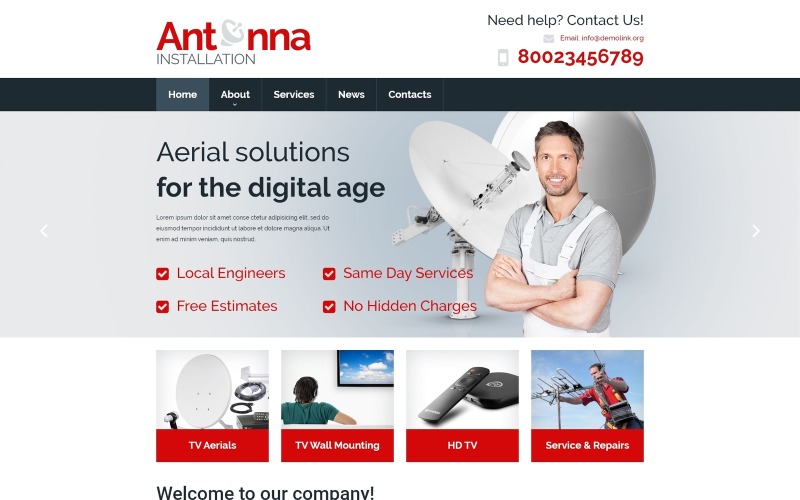 адаптивный шаблон веб-сайта спутникового телевидения