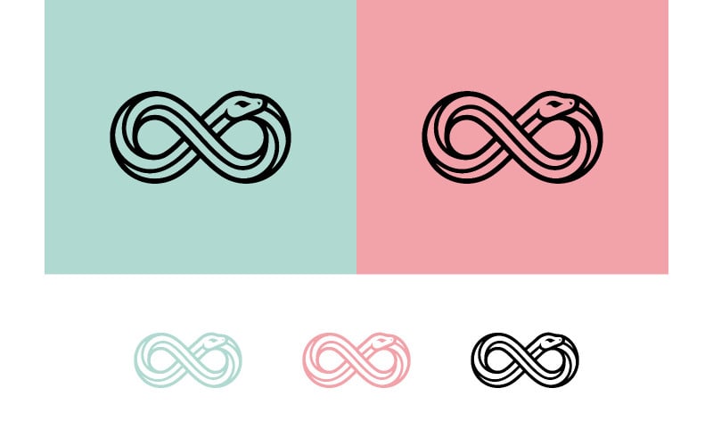 Logo serpent infini avec éléments abstraits.