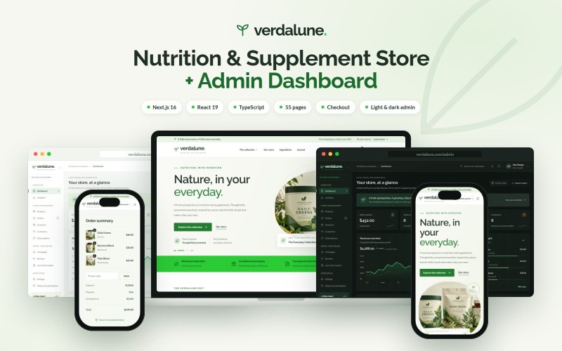 Verdalune - Шаблон Next.js для магазину продуктів харчування та харчових добавок з адміністративною панеллю