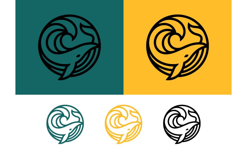 Logo di una balena in un cerchio di onde, ideale per il branding nel settore nautico.