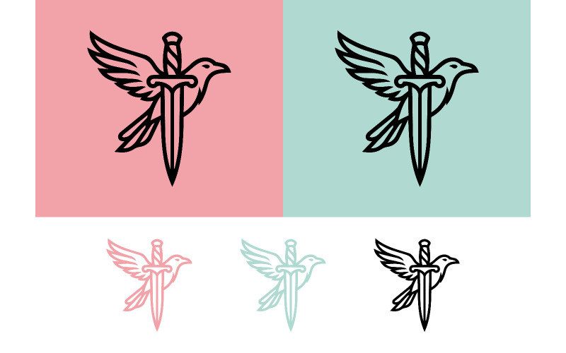 Logo représentant un oiseau transpercé d'une épée.