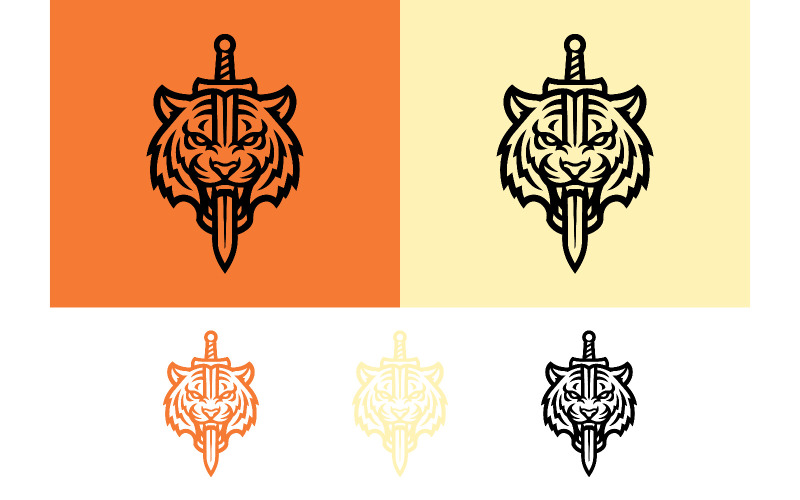 Icônes de conception de logo d'épée à tête de tigre.