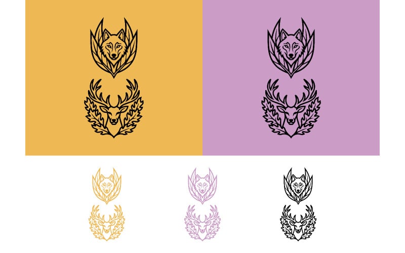 Ressources graphiques isolées de têtes de loup et de cerf.